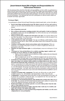 Bill of Rights and Responsibilities for Tuberculosis Research